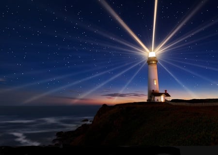 The hope light - night, beacon, sea, light