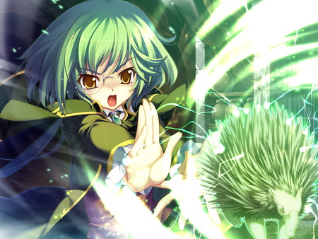 Summoner - touhou, glasses, anime, summoner, short hair, green hair