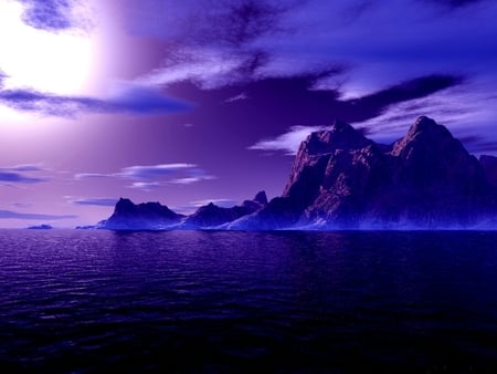 blue isle - moon, island, 3d, water