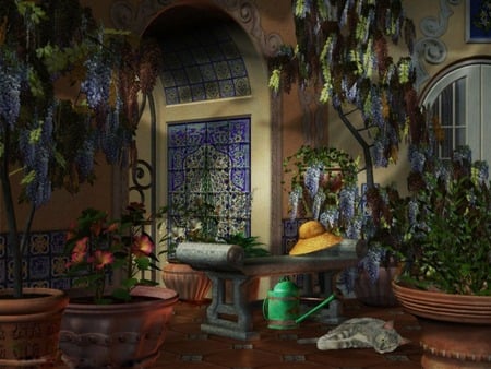 patio garden - patio, garden, plants, 3d