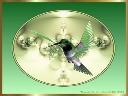 serene in green - green, abstract, hummingbird, border