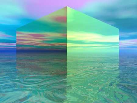 The Cube - sky, 3d, pastels, sea, cube