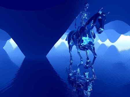 3D Glas Horse with Skeleton - blue, glas, skeleton, 3d and cg, reflection, horse, glass