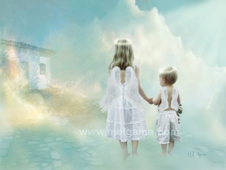 path of light - faith, children, light, hope, angels