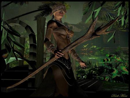 Female Enchantress - blind fold, forest, staff