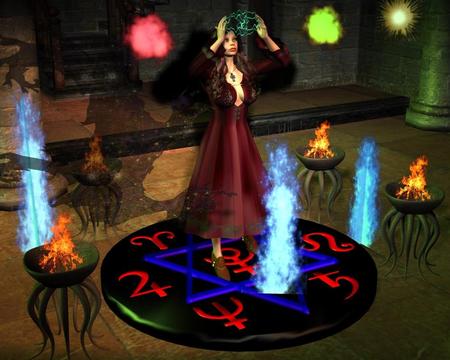 Feel the Power of Magic - circle, flames, female, wizard