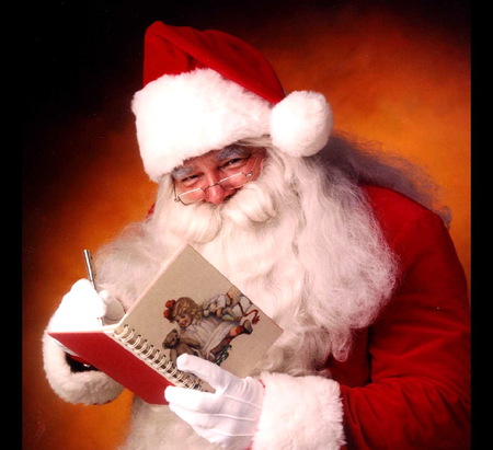 Making a list and checking it twice - saint nick, christmas, red and white outfit, santa, beard, jolly, making a list