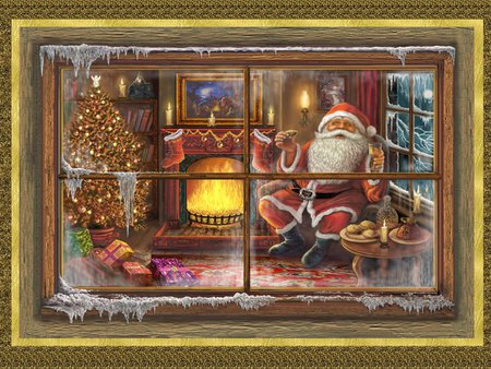 Santa´s home - holiday, santa, window, christmas