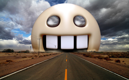 Up Ahead - highway, three teeth, ahead, horrorizon