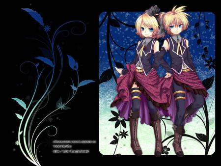 Kagamine Rin & Len - pretty, kagamine len, rin, yellow hair, nice, anime boy, len, program, beauty, virtual, flower, cute, aqua eyes, song, vocaloid, anime, yellow, blue, dress, music, aqua, kagamine rin, idol, anime girl, kagamine, beautiful, s plants, singer, girl, cool, black, awesome, diva, vocaloids