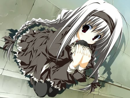 Anime girl - girl, anime, food, black, cute