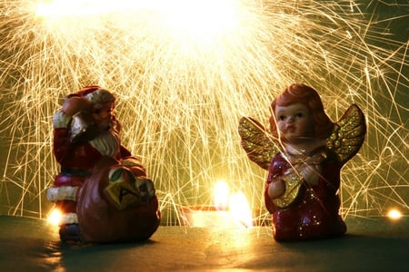 Christmas Angel - santa, lightining, beautiful, angel figure, burning candle