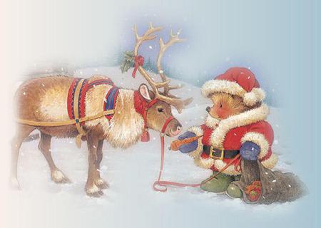 Feeding the Reindeer - bear, teddy bear, christnas, reindeer, other