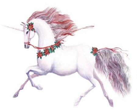 Christmas poinsetti - christmas, hosre, fantasy, xmas, unicorn, other