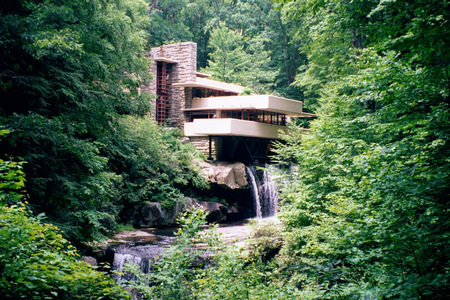 Falling water - forest, wright, water, waterfalls, house