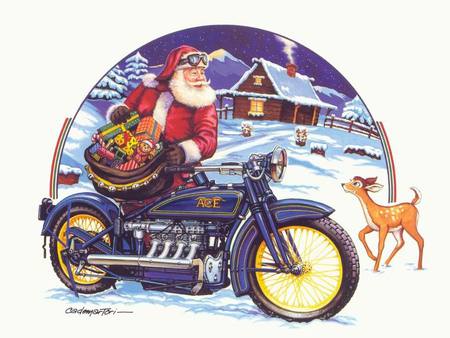 a cold winters night - motorcycles, santa, choppers, harley