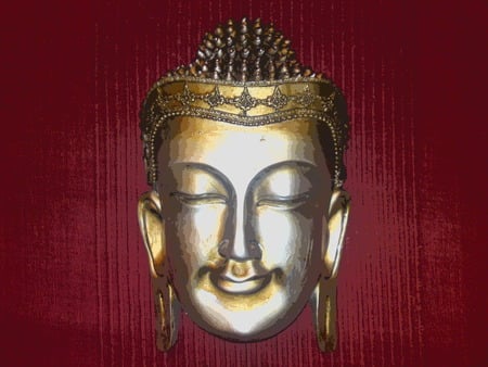 Gently smiling golden Buddha - golden, smiling, red, buddha