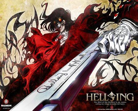 Hellsing and his gun - gun, hellsing, black, red