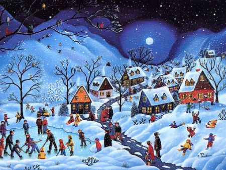 Christmas night - holidays, xmas, town, night, kids, christmas