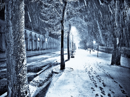 Monte-Berico-Vicenza - street, vicenza, monteberico, night, snowfall