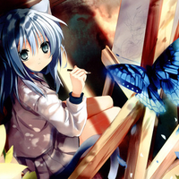 Neko Girl drawing Blue Butterfly