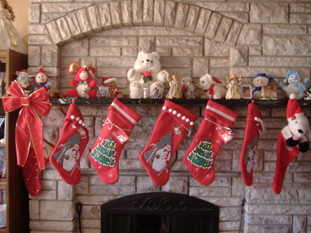 Christmas Time - chimney, santa, stocking, tree