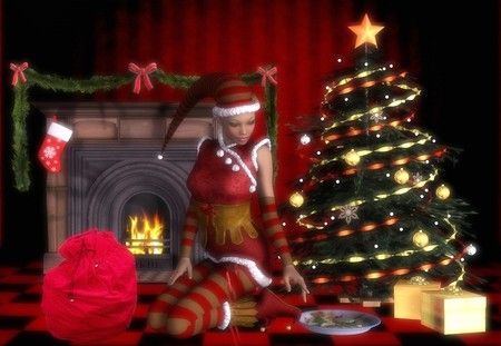 Merry Christmas - christmas, 3d, red, woman