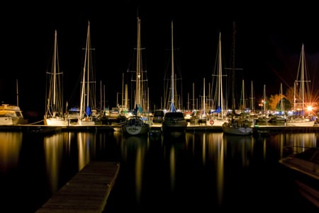 Sail Power - refelction, harbour, water dark, sail boats, darkness, lights