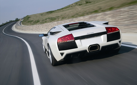 White Lamborghini - white, car, road, lamborghini