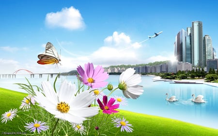 A Urban Scenery - flowers, city, nature, beautiful