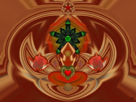 Red Green and Gold - eye candy, collage, 3d, fractal, abstract