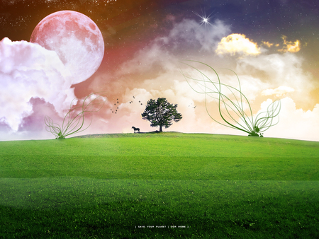 Save your world - cloud, sky, digital, moon, tree, nature, grass