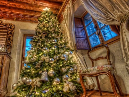 christmas tree - gift, warm, house, tree, night, christmas