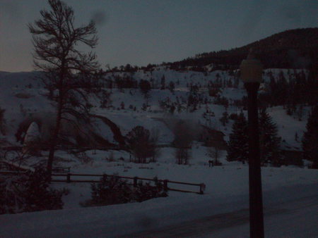 Hot Spring Terraces-Mammoth - mammoth, dawn, hot spring, winter