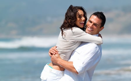 Love - withe, smile, woman, sea, man, lovers, happy