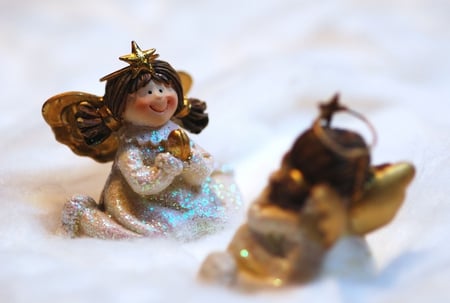 Christmas Angels - decoration, figure, two angels, beautiful, snow