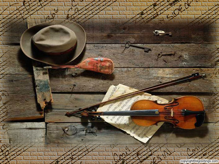 Abandoned - hat, music, keys, wood, sheet, bow, violin, timber, rustic