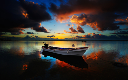 evening - evening, night, ocean, boat