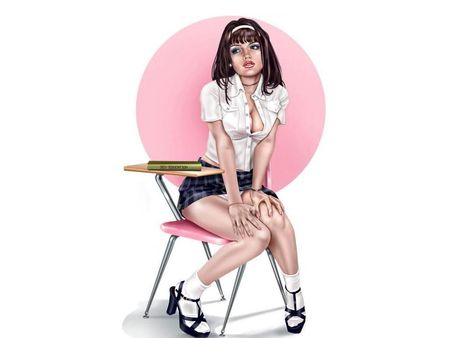 Pin Up School Girl - up skirt, woman, hot, sex education book, brunette, pin up, school girl