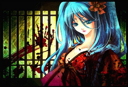 miku havin fun... - blood, kimo, ok, miku, murder, not sure, flower, scary