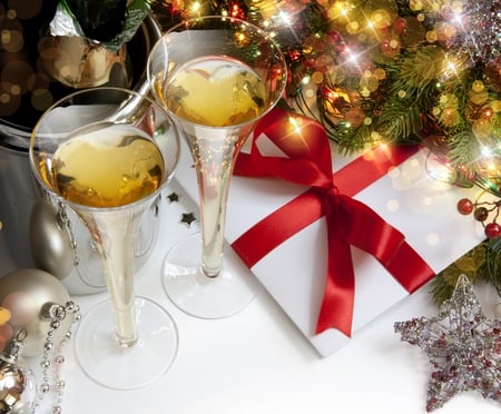 Happy New Year - new year, beauty, xmas, gift, glasses, magic, photography, champagne, colorful, magic christmas, wine, balls, pretty, holiday, glass, ball, lovely, christmas, happy new year, merry christmas, beautiful, colors