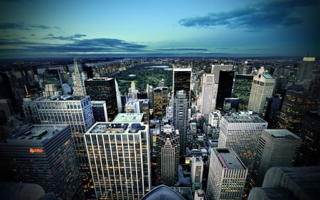 Manhattan - new york, sky, architecture, usa, clouds, manhattan, skyscrapers, buildings