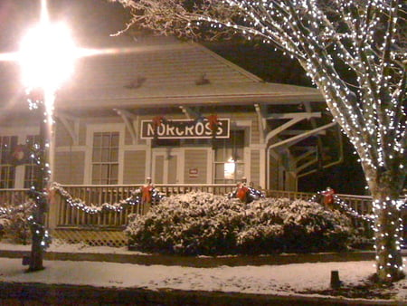 Norcross Station II - city, train station, christmas, snow