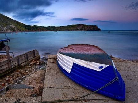  The End Of The Day - quiet, blue, boat, ocean, peaceful, bay