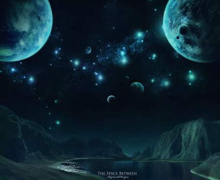 The_Space_Between - space, moon, star, planet, lake, mountain