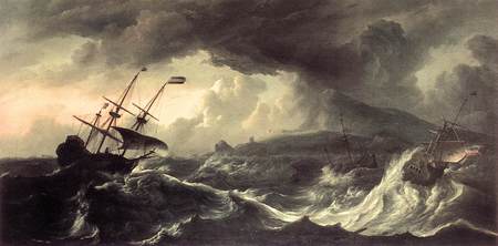 Storm - clouds, grey, danger, waves, sailing ship