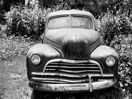 The Car - olkd, black and white, parked, auto