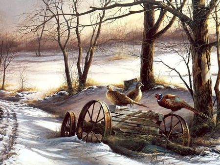 Terry Redlin painting - painting, art, snow, tree, terry redlin, bird