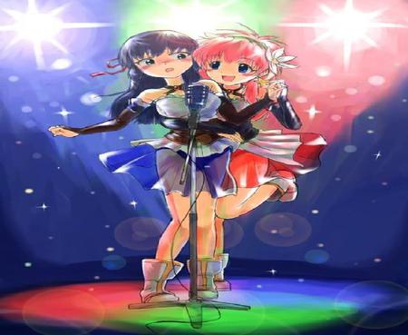 Singing Colors - chitose, skirt, microphone, milfeulle, anime, colors, sparkles