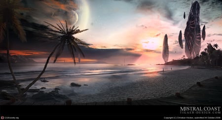 Mistral Coast - beach, scifi, planet, sunset